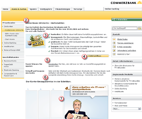 Die Landingpage der Commerzbank fürs Keywod Girokonto